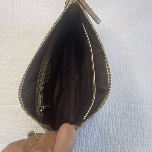 KATE SPADE Gold Shiny Clutch Leather Chain Strap Shoulder Bag Purse - Picture 9 of 13